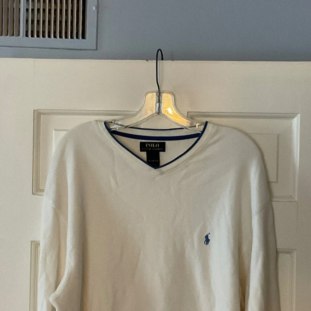 Polo Ralph Lauren Mens 2XL Cream Waffle Knit Thermal V-Neck Shirt Pima Cotton